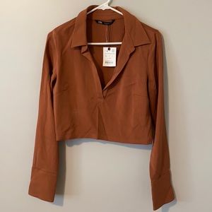 NWT Zara crop long sleeve blouse